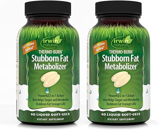 Thermo-Burn Metabolizador de Gordura Teimosa – 60 Cápsulas Líquidas, Pacote com 2 – Ajuda a Alvejar e Queimar Gordura - Irwin Naturals