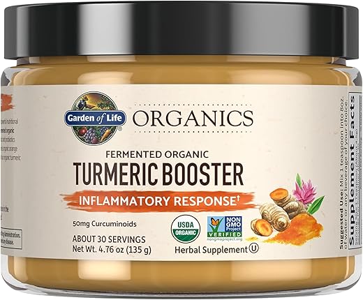 Organics Turmeric Booster em Pó para Resposta Inflamatória – 30 Porções, 50mg Curcumina (95% Curcuminoides) - Garden of Life