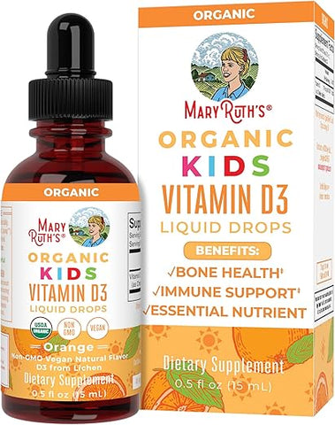 MaryRuth Organics - Vitamina D3 Líquida Orgânica USDA para Crianças por MaryRuth’s | 640 UI de Vitamina D3 por Porção | Suporte Imunológico Infantil