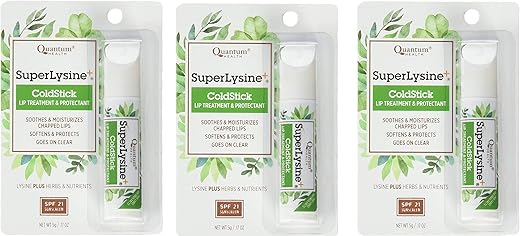 Super Lysine Plus ColdStick, FPS 21, Regular 5g (Pacote com 3) por Quantum Research – Proteção Labial contra Herpes Labial