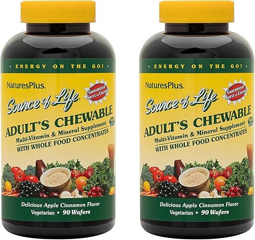 Source of Life Adulto Mastigável, Maçã Canela – 90 Wafers, Pacote com 2 – Multi-Vitamina - Natures Plus