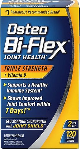 Triple Strength com Vitamina D Suplemento para a Saúde das Articulações, Comprimidos Revestidos, Vermelho, 120 Unidades - Osteo Bi-Flex