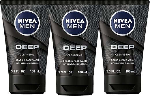Limpador Facial e Barba DEEP Cleansing com Carvão Natural – 3 Tubos de 100ml cada (3 unidades) - Nivea Men