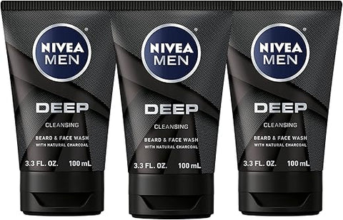 Limpador Facial e Barba DEEP Cleansing com Carvão Natural – 3 Tubos de 100ml cada (3 unidades) - Nivea Men