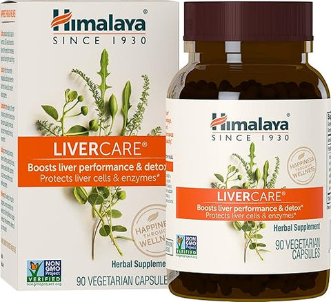LiverCare: Fórmula Herbal para Limpeza e Suporte ao Fígado, Produção de Bile, Eliminação de Toxinas, Vegan, Não-OGM, 375 mg, 90 cápsulas - Himalaya