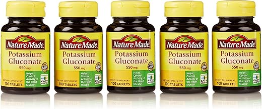 Potassium Gluconate 550mg – 100 Comprimidos (Pacote com 5) – Comprimidos de Potássio para uma Vida Saudável - Nature Made