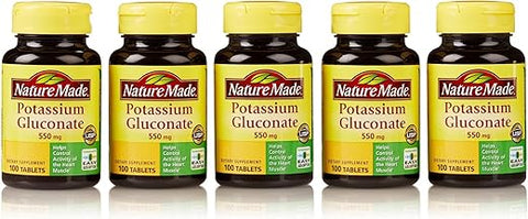 Potassium Gluconate 550mg – 100 Comprimidos (Pacote com 5) – Comprimidos de Potássio para uma Vida Saudável - Nature Made