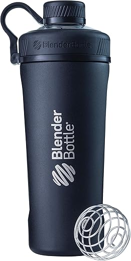 Radian Shaker Cup Garrafa de Água Isolada em Aço Inoxidável com Misturador de Arame, 26-Ounce, Preto Fosco – 750ml - BlenderBottle