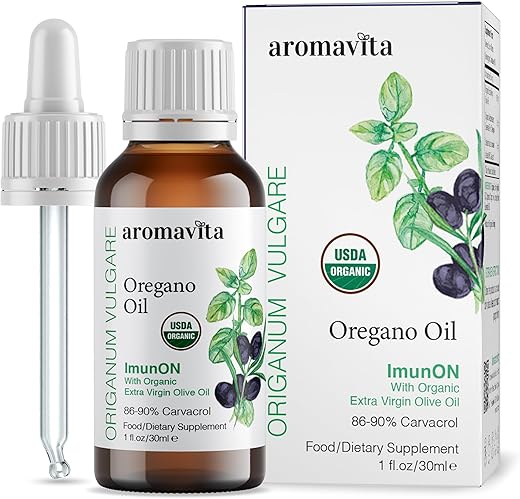 AROMAVITA - Óleo de Orégano Grego ImunON – 86-90% Carvacrol – Fortalecimento Extra, Suporte Imunológico e Digestivo – Suplemento à Base de Plantas – Vegano, Não Transgênico, Sem Glúten – 30ml