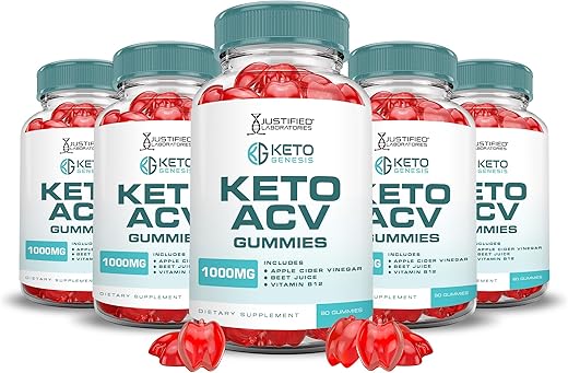 Justified Laboratories - (5 Pacotes) Gomas Keto Genesis Keto ACV Fórmula Avançada 1000MG Gomas Keto Genesis Keto Vinagre de Maçã Formulado com Suco de Romã em Pó B12 Vegano Não GMO 300g