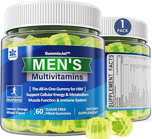 LILICARE - Multivitamínicos em Gomas para Homens, Multiminerais, Ômega 3 Vegano, CoQ10, Probióticos, Vitaminas Diárias A C D3 E B6 B12 para Homens – Energia, Imunidade, Sem Açúcar