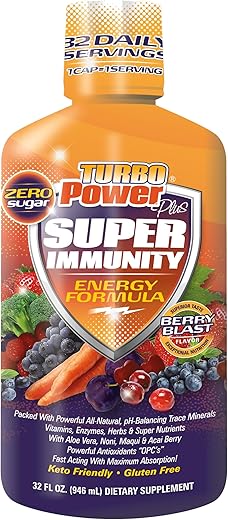 Liquid Vitamin Turbo Power Plus: 47 Vitaminas, Enzimas, Vitamina D3, Vitamina A, Vitamina C e Zinco para Homens, Mulheres, Adolescentes e Crianças – Marca Turbo Power Plus