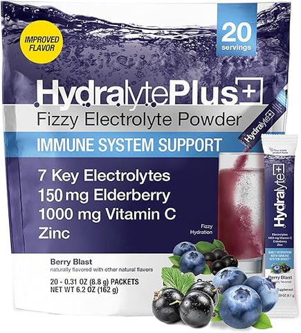 Electrolytes Plus Immunity – Pó de Reidratação Rápida com Baixo Teor de Açúcar, Vitamina C de 1.000mg e 300mg de Sabugueiro - Hydralyte