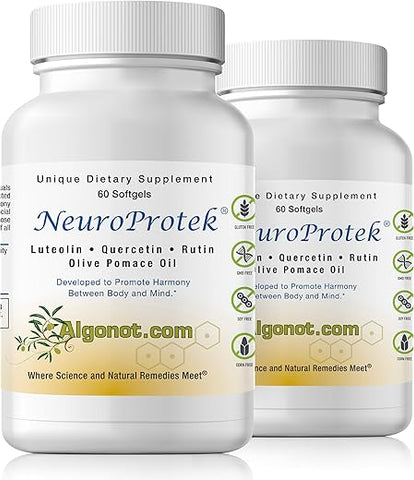 Algonot - NeuroProtek® 2 pack: Luteolina lipossomal com óleo de bagaço de oliva – Suplemento dietético oral único, patenteado e natural em cápsulas gelatinosas que pode promover harmonia