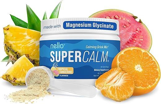Supercalm: Pó para Bebida Energética, Tangerina Tropical, L Teanina, Ksm-66 Ashwagandha, Glicinato de Magnésio, Vitamina D3, Suplementos para Relaxamento - Nello