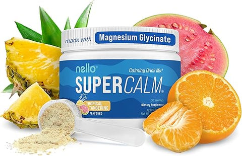 Supercalm: Pó para Bebida Energética, Tangerina Tropical, L Teanina, Ksm-66 Ashwagandha, Glicinato de Magnésio, Vitamina D3, Suplementos para Relaxamento - Nello