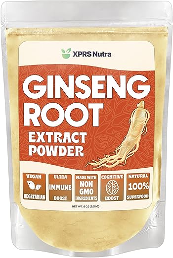 Extrato de Raiz de Ginseng em Pó – Suporte à Função Cognitiva, Desempenho Físico e Sistema Imunológico – Vegano – Ginseng Panax em Pó (227g) - XPRS Nutra