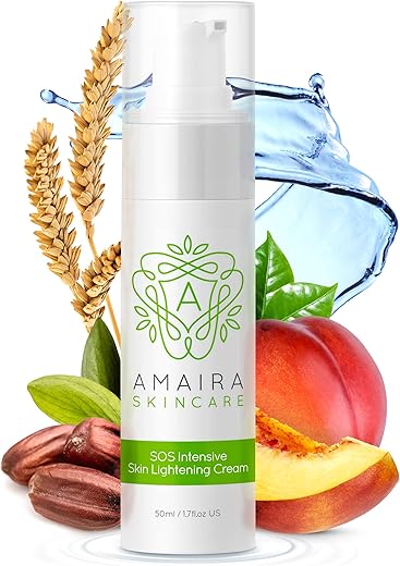 Amaira Natural Skincare - Amaira SOS Creme Clareador Intensivo para Pele – Creme Iluminador Natural e Removedor de Manchas Escuras para o Corpo – para Rosto, Axilas, Joelhos, Cotovelos, Manchas Escuras (50 ml)