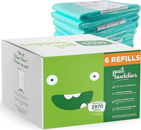Recargas para Lixeira de Fraldas Pail Buddies | 6 Unidades | Compatíveis com Lixeira de Fraldas Dekor Classic | Recargas Duráveis e Perfumadas com Cheirinho de Talco para Bebê
