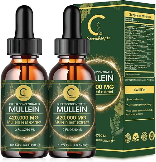 GPGP GreenPeople - (2 Pacotes) Gotas de Mullein para Pulmões – 14000mg Extrato de Folha de Mullein para Desintoxicação Pulmonar
