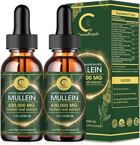 GPGP GreenPeople - (2 Pacotes) Gotas de Mullein para Pulmões – 14000mg Extrato de Folha de Mullein para Desintoxicação Pulmonar