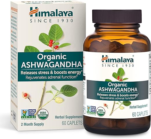 Ashwagandha Orgânico, 60 Dias de Fornecimento, Suplemento Herbal para Alívio do Estresse, Suporte Energético, Insônia Ocasional, Orgânico, Não-OGM, Vegano, Sem Glúten, 670 mg, 60 Cápsulas - Himalaya