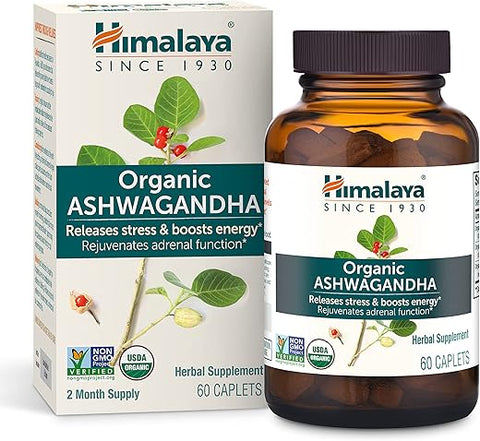 Ashwagandha Orgânico, 60 Dias de Fornecimento, Suplemento Herbal para Alívio do Estresse, Suporte Energético, Insônia Ocasional, Orgânico, Não-OGM, Vegano, Sem Glúten, 670 mg, 60 Cápsulas - Himalaya