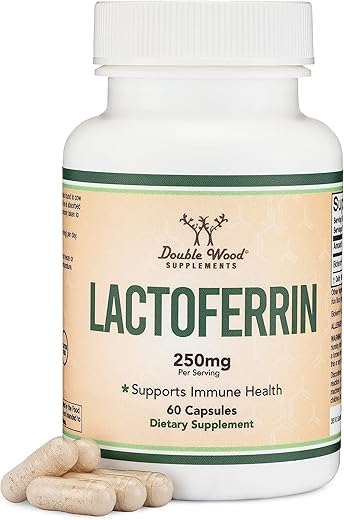 Double Wood Supplements - Lactoferrin 250mg por Porção (60 Cápsulas) Bioferrin Patenteado – Suplemento Superior de Ferro para Deficiência de Ferro e Suporte Imunológico por