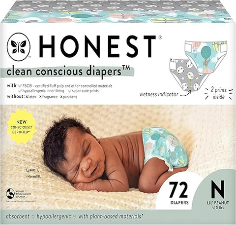 The Honest Company - Fraldas Honest Company Clean Conscious | Baseadas em Plantas, Sustentáveis | Acima de Tudo Pandas | Club Box, Tamanho Recém-Nascido, 72 Unidades