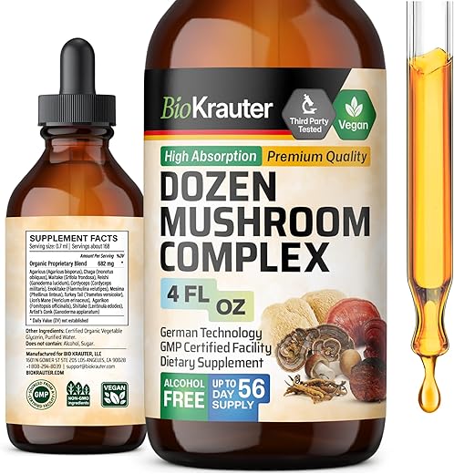 BIO KRAUTER - Tintura de Cogumelo – Suporte Imunológico em Gotas – Promove Digestão – 12 Unidades