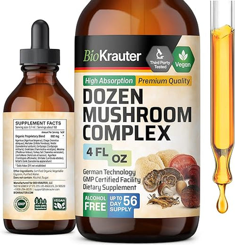 BIO KRAUTER - Tintura de Cogumelo – Suporte Imunológico em Gotas – Promove Digestão – 12 Unidades