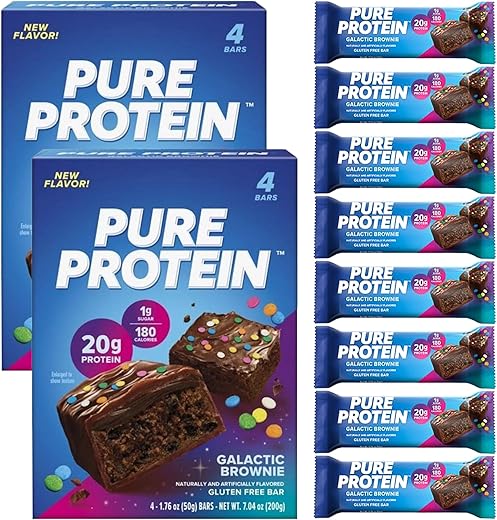 Lulurose - Barras de Proteína Pura, Galactic Brownie, 20g Alta Proteína, Lanches Nutritivos para Energia 8 Unidades