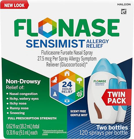Sensimist Spray Nasal para Alívio de Alergia sem Sonolência, 24 Horas, Multi-Sintomas – 120 Sprays (Pacote com 2) - Flonase