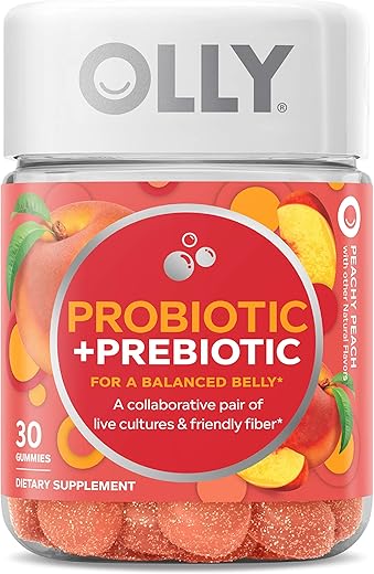 Gummy Probiótico Prebiótico, Pêssego, 30 Unidades, 360 Unidades, (Embalagem com 12) - OLLY
