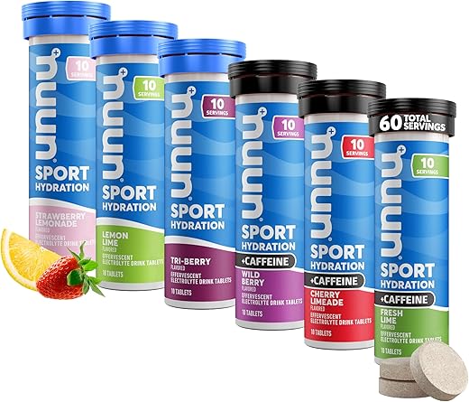 Sport Caffeine – Tabletes Eletrolíticos Dissolvíveis em Água, Pack Variado | 5 Eletrólitos Essenciais para Hidratação | 1g de Mistura para Bebida com Baixo Açúcar | Vegano, Não-OGM | Pack com 6 (60 no total) - Nuun