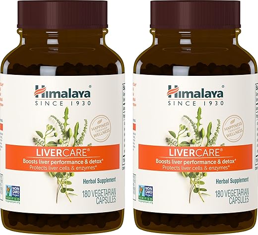 LiverCare: Fórmula Herbal para Limpeza e Suporte ao Fígado, Produção de Bile, Eliminação de Toxinas, Vegano, Não-OGM, 375 mg, 180 Cápsulas, 2 - Himalaya