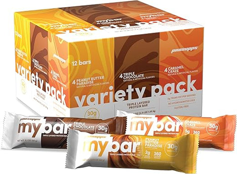PROSUPPS - ProSupps MYBAR Barra de Alta Proteína, Sem Glúten, 30g de Proteína, Baixo Teor de Açúcar, Perfeita para Levar – Snack de Proteína Triplo (12 Barras, Sabor Manteiga de Amendoim, Triplo Chocolate,…)