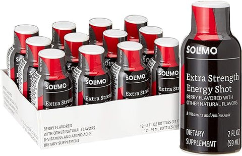 Amazon Brand – Solimo Energy Shot, Sabor de Frutas Vermelhas, 60 ml (Embalagem com 12 unidades)