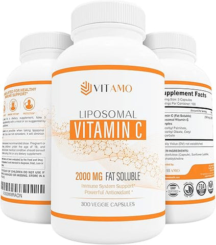 Vitamo - Vitamina C Lipossomal 2000mg | Sistema de Entrega Superior | 300 Cápsulas Suporte Imunológico