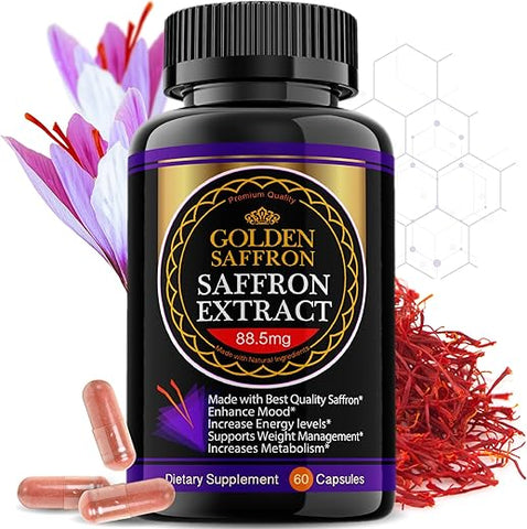 GOLDEN SAFFRON - Golden Saffron Extract 8825 (Vegetarian) – Melhor Supressor Natural de Apetite – 88,5 mg por Cápsula – Fabricado pelo Saffron de Grau Superior – Não-OGM, 30 cápsulas