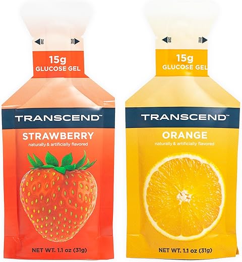 Foods Géis de Morango e Laranja (31g, Pacote com 38) – Gel de Carboidrato de Ação Rápida, Sabor Morango e Laranja – Sem Cafeína, Sem Glúten - Transcend