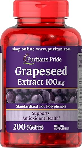 Puritan's Pride - Puritan’s Pride Extrato de Semente de Uva 100 Mg, 200 Comprimidos – Grapeseed Extract