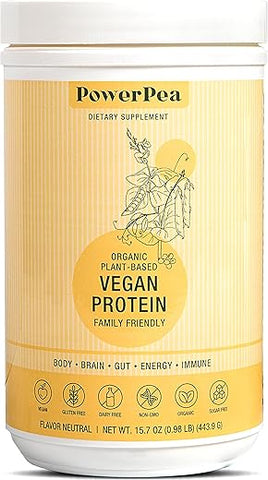 POWER PEA - Proteína Vegana à Base de Plantas Sem Sabor – Orgânica USDA com Vitaminas, Fibra, Ômega 3, Cúrcuma, Nutrição Infantil, Livre de OGM, Sem Laticínios, Sem Alergênicos, Sem Açúcar