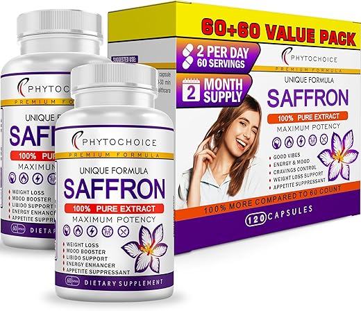 PHYTOCHOICE - Saffron Supplements – Cápsulas de Extrato Puro de Açafrão – Aumente a Energia – Marca em Destaque