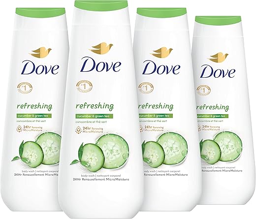 Body Wash Cucumber and Green Tea 20 oz (Pack of 4) – Limpeza Refrescante e Nutritiva para a Pele - Dove