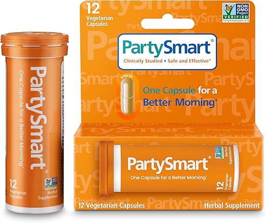 PartySmart: Cápsula para uma Manhã Melhor, à Base de Plantas, Suporte ao Fígado, Manhã Melhor Após Beber, Estudo Clínico, Verificado pelo Projeto Non-GMO, 12 Cápsulas - Himalaya