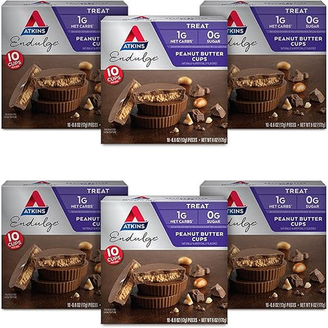 Endulge Peanut Butter Cups – Sobremesa Favorita, Baixo Carboidrato, 0g Açúcar, 60 Unidades - Atkins
