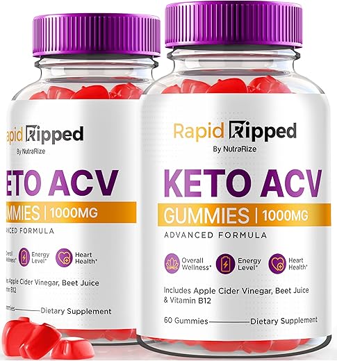 NutraRize - (2 Pacotes) Gomas de Vinagre de Maçã Keto ACV Rapid Ripped, 1000 MG de Keto ACV, Gomas de Vinagre de Maçã Natural, Vitaminas Keto de Força Máxima com ACV, Avaliações de Keto ACV RapidRipped