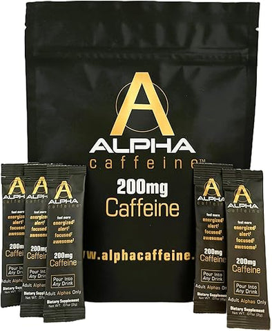 Alpha Caffeine - Energizador de Bebidas I Aumento de Energia em 30 Minutos I 200mg de Pó de Cafeína Pura sem Sabor I 15 Sticks