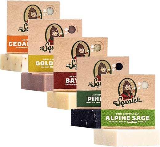 Sabonete em Barra Natural para Homens, Kit com 5 Barras – Aloe, Cedro Cítrico, Musgo Dourado, Alcatrão de Pinheiro e Sálvia Alpina | Dr. Squatch - Dr. Squatch